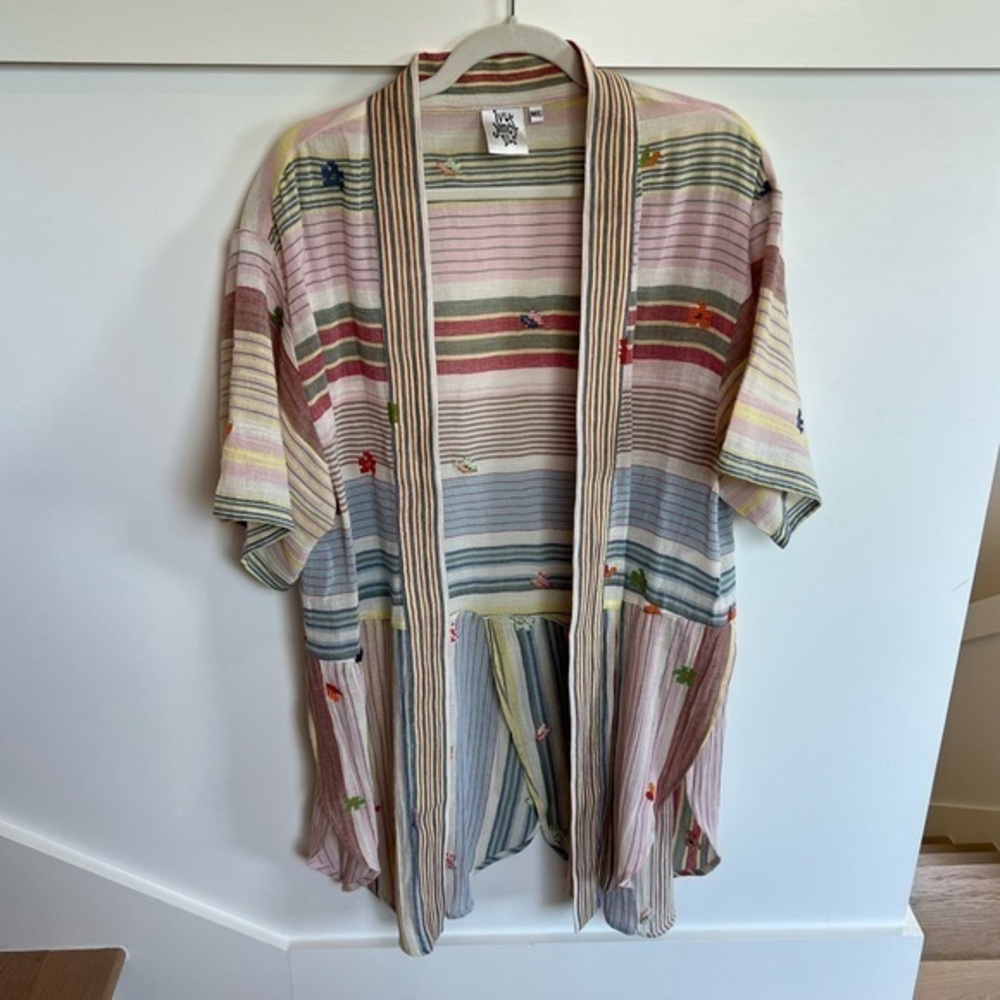 Ivy Jane Striped Multicolor Kimono Multicolor Embroidery Flowers M/L